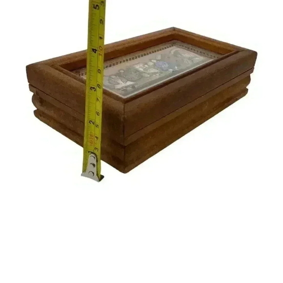 Wooden Jewelry Box Rag Dolls on Shelf Folk Art Print Hinged Lid Country Vintage - Picture 9 of 9